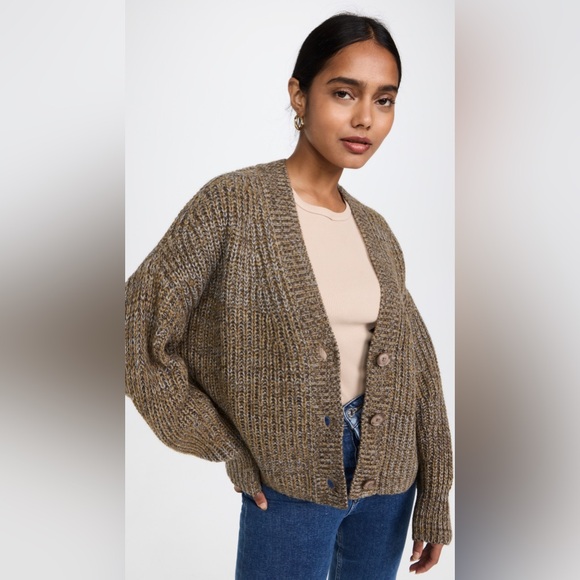 360 Sweater Logan Cardigan Wool Alpaca Mocha Brown Olive Chunky Knit S - Picture 3 of 6